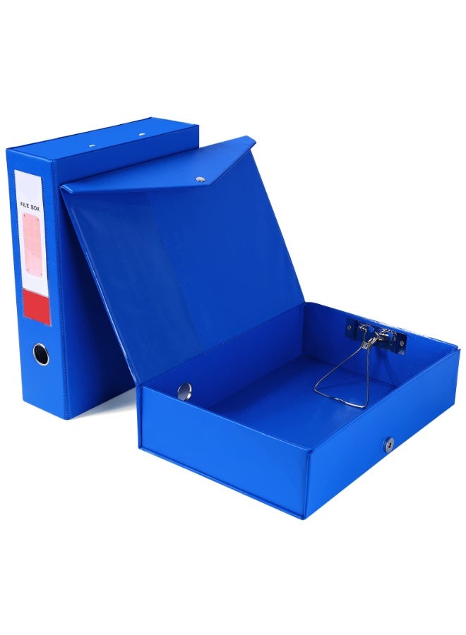 2 Pack Box Files 88mm Spine, Plastic A4 Archive Box Folders Lock Spring with Ring Pull and Catch, A4 File Organiser Holders Plastic Document Box File for School Office Stationery, Blue - Image 1